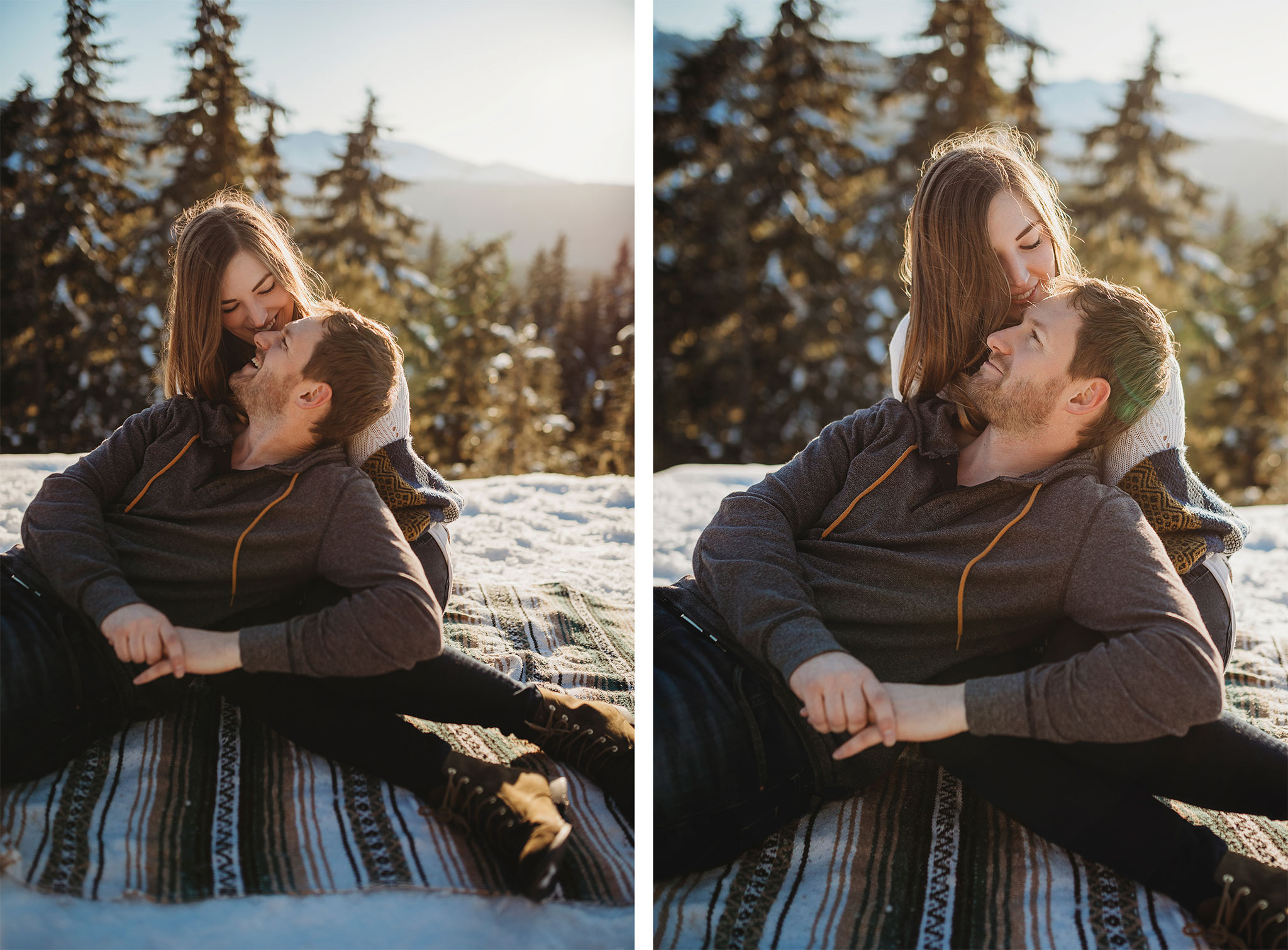 Couples engagement photography on Mount Washington at sunset.