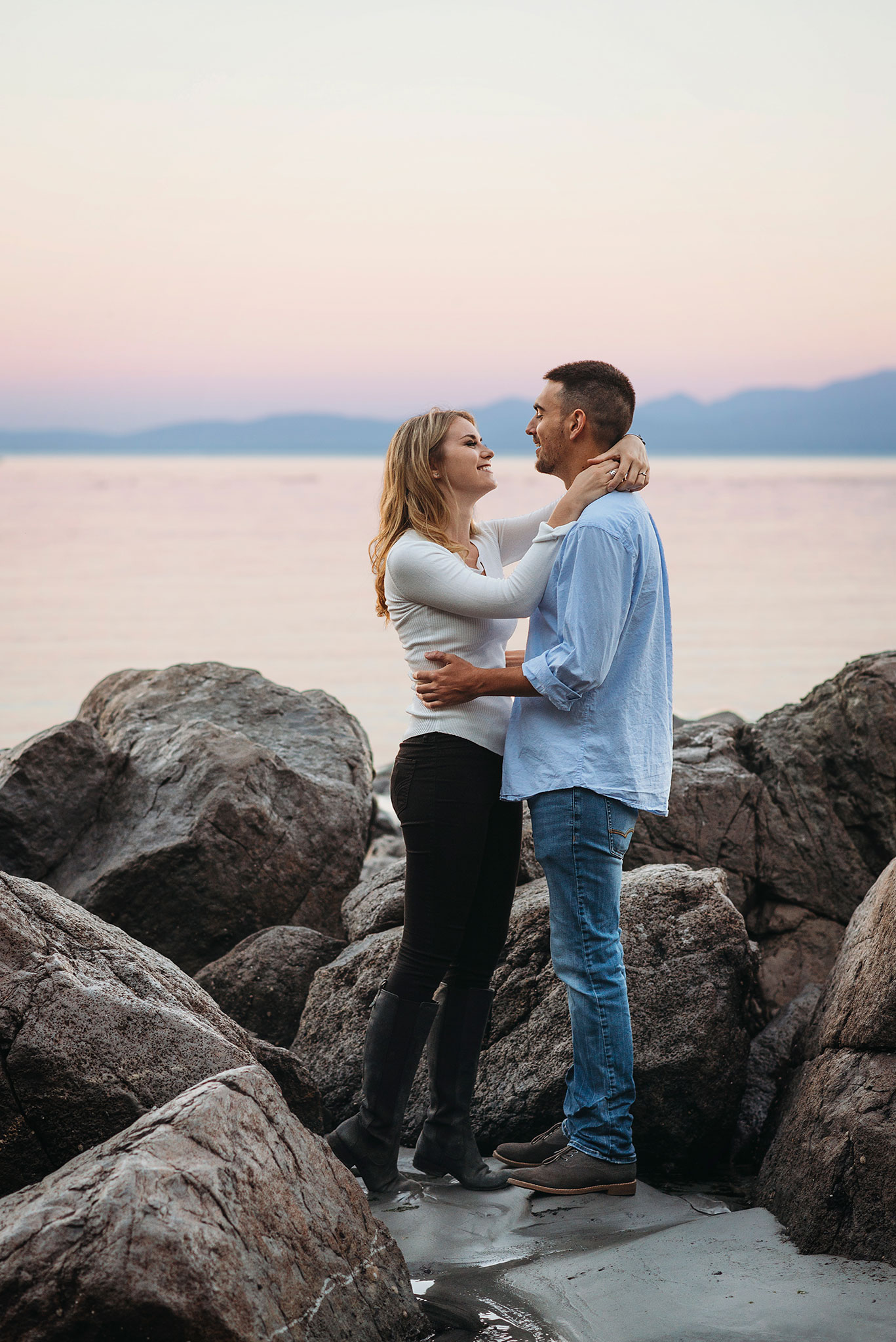 Sunset beach engagement session at East Sooke Park near Victoria, BC.